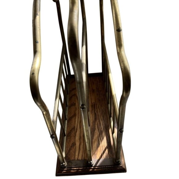 Vintage Brass & Wood Magazine Newspaper Rack Organizer Stand - Picture 5 of 6